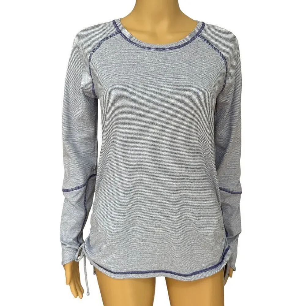 Lucy Tech Striped Ruched Top Womens Medium M Thumb Hole Pullover Crew Shirt